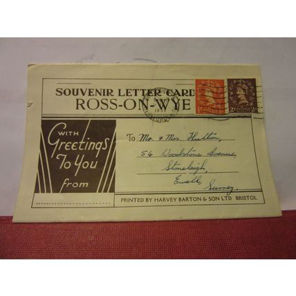 ROSS ON WYE, CHEPSTOW, MONMOUTHSHIRE used LETTERCARD Harvey Barton 1957 pm #