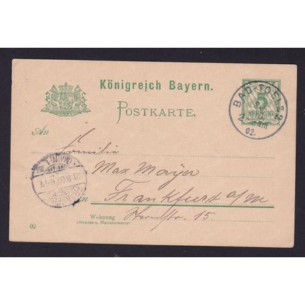 BAVARIA 1902 5pf POSTAL STATIONERY CARD TO FRANKFURT POSTED BAD - TO - ELZ 1902