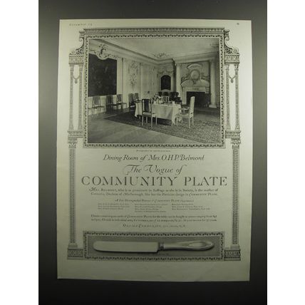 1920 Oneida Community Plate Silverware Ad - Dining room of Mrs. O.H.P. Belmont