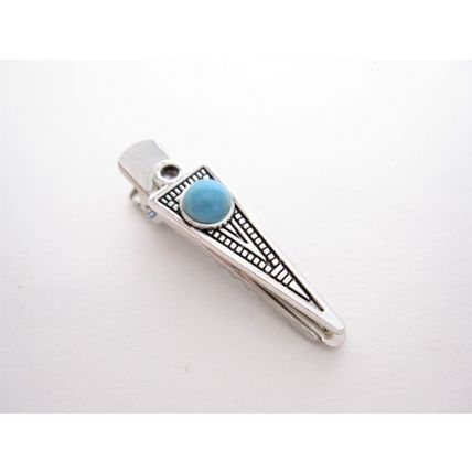 Small blue stone silver metal alligator hair claw clip clamp for fine thin hair