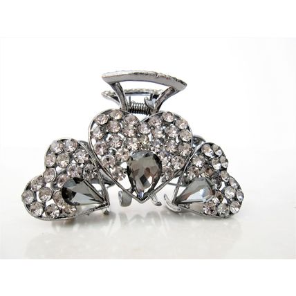 Medium smoke gray crystal metal heart hair claw clip bridal clip