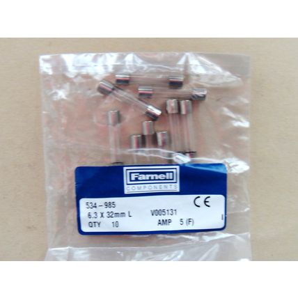 5A 250V 1.25” 32mm Quick Blow Fuses, Farnell Pack of 10 New Old Stock