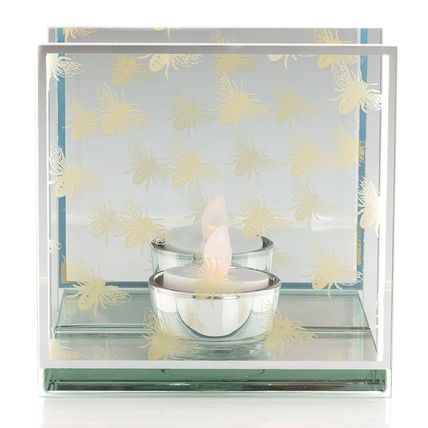 Golden Bees Glass Tealight Holder 12 CM Boxed Gift Home Decor Two Free Tealights