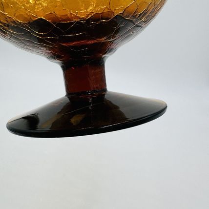 Blenko Art Glass Amberina Footed Vase Ruffled Crackled Compote 5.5in H x 9inW