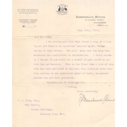 Robert Muirhead Collins Australia Military Sports Old Hand Signed Letter