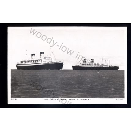 LS2741 - Cunard Liner - Queen Elizabeth & America - built 1940 - Tuck's postcard