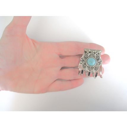 Small medium turquoise blue stone metal western style hair claw clip