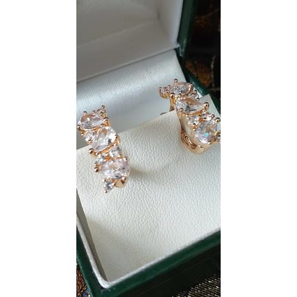 Vintage 1990-s 14 Ct Rolled Gold Zircons Earrings-Hallmarked 585 RG