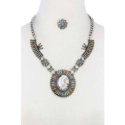 Multi Color Indigenous Pendant Necklace