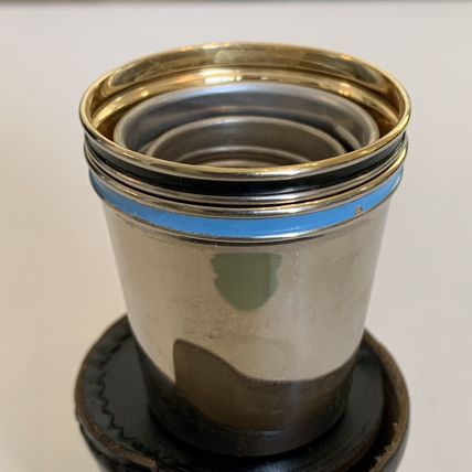 4 VINTAGE Metal German Nesting Shot Glasses Cups Set Black Leather Travel Case
