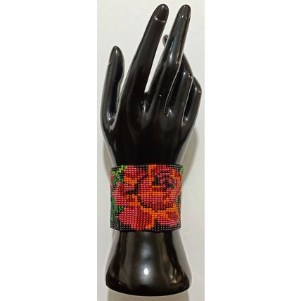 Traditional Huichol Art. Mexico Glass Seed Beads Bracelet. Magic Flowers 4
