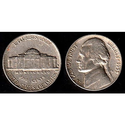 USA Five Cents 1955 Coin Monticello Jefferson 5c Nickel
