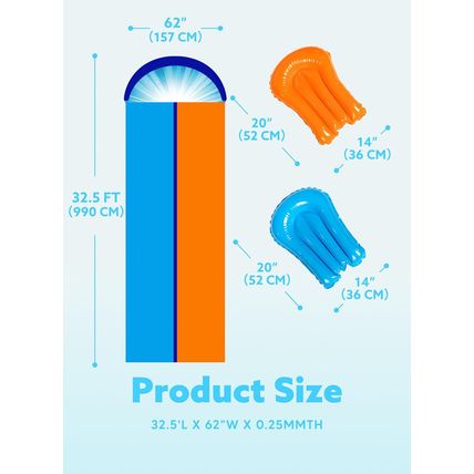 Sloosh 32.5FT Double Water Slides, Heavy Duty Lawn Slip and Slide with Sprinkler