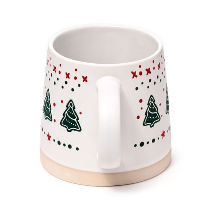Christmas Tree Stoneware Mug 9 CM &Boxed Decorated Sticth Pattern Gift Festive