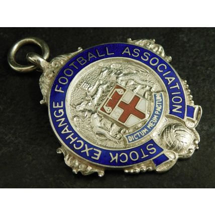 Solid Silver Enamel Pocket Watch Albert Fob Medal Stock Exchange Football 1937