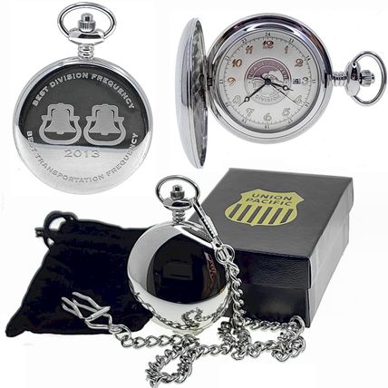 Memorial Silver UNION PACIFIC Locomotive Pocket Watch 47 MM with Date