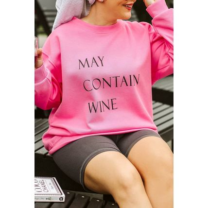 Pink May Contain Wine Crew Neck Plus Size Sweatshirt