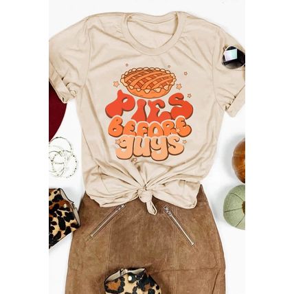 Khaki PIES BEFORE GUYS Thanksgiving Fashion Tee