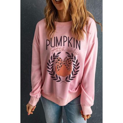 Pink Leopard Bowknot Pumpkin Graphic Halloween Sweatshirt
