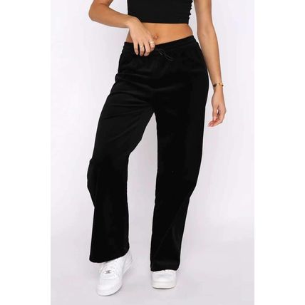 Black Solid Drawstring Waist Wide Leg Pants