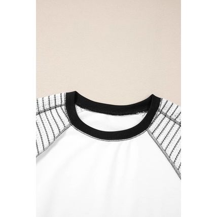 Black Striped Bracelet Sleeve Raglan Patchwork Top