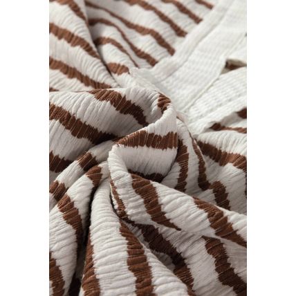 Khaki Stripe Textured Hooded V Neck Casual Long Sleeve Top