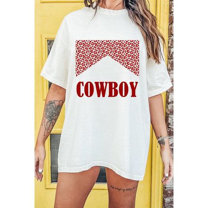 White Oversize COWBOY Graphic Round Neck Short Sleeve Tee