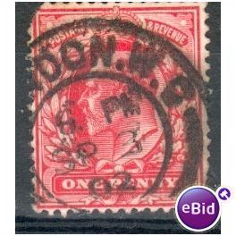 GB stamps 1902-10 KEV11 - 1d SG219 London 80