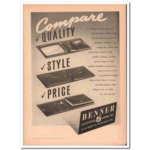 benner leather goods company 1946 compare quality wallet vintage ad
