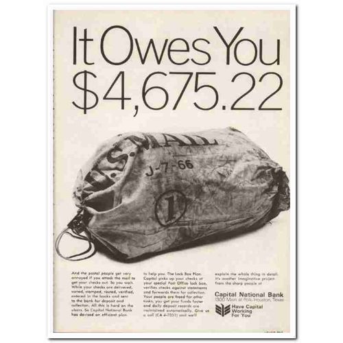 capital national bank 1967 owes lock box plan verify checks vintage ad