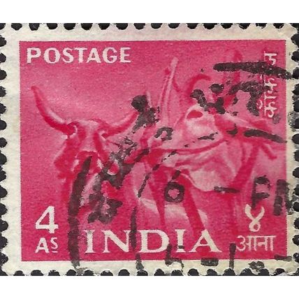 INDIA, MAMMAL, Bullocks, pink 1955, 2rupee, #5
