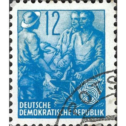 GERMAN DEM REP, 5 year plan, Agriculture Industry (dots), blue 1953, 12pf, #4