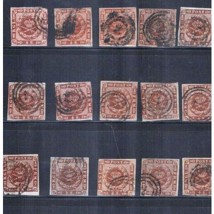 Denmark 4 & 7 Royal Emblem CV $2200+ Postmark Collection 1854-62 ZAYIX 0524L0112