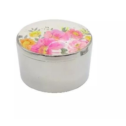 Floral Trinket Box Pink & Yellow Flowers with Black Velvet Linning 4.5 CM Gift