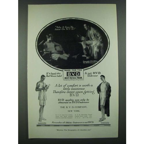 1919 B.V.D. Underwear Ad - Take It From Me