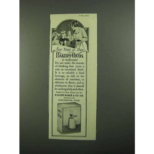 1919 Baker's Cocoa Ad - Any Time of Day