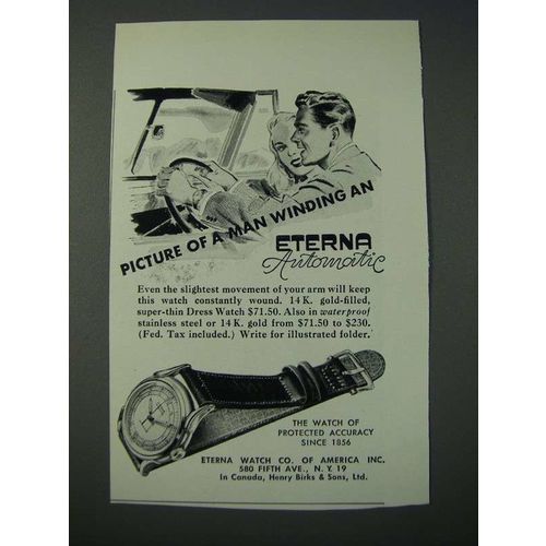1948 Eterna Automatic Watch Ad - Picture of a Man Winding