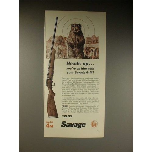 1962 Savage 4-M Rifle Ad - Heads Up!