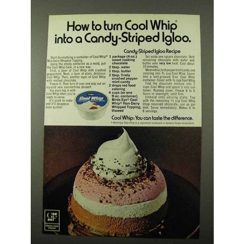 1971 Birds Eye Cool Whip Ad - Candy-Striped Igloo