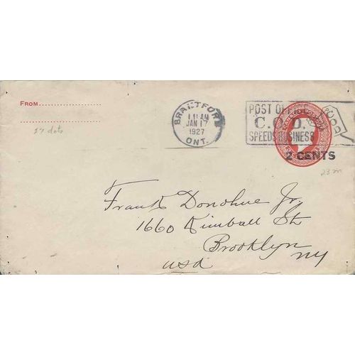 Canada #EN35a Postal Envelope Used "FROM..." 1927 Brantford Slogan Admiral