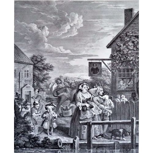 Hogarth Vintage Engraving Print EVENING Poster satire cartoon 17c wall art decor
