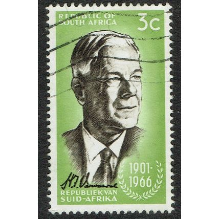 South Africa 1966 Verwoerd Commemoration 3c Blackish Brown & Ylo Green SG267 GU