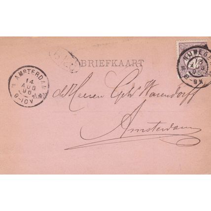 Netherlands 1896 Nijmegen to Amsterdam Postal card written VGC
