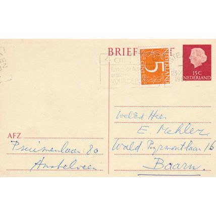 Netherlands 1969 Amsterdam to Baarn 15c Postal card written VGC