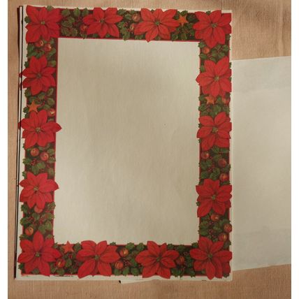 Poinsettia Christmas Framed Letterhead Stationery Paper 55 Pieces Notes Craft
