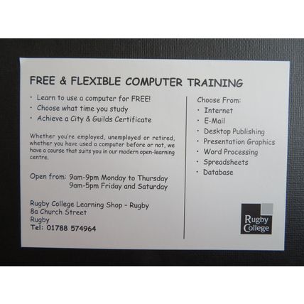 Free & Flexible Computer Training, Rugby College, Rugby, Warwickshire Postcard