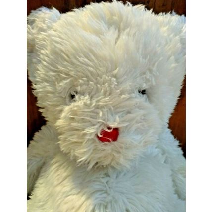 Plush 18" White Fluffy Teddy Bear Hearts on Feet Valentine's Gift