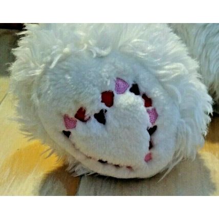 Plush 18" White Fluffy Teddy Bear Hearts on Feet Valentine's Gift