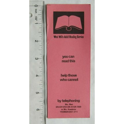 Vintage bookmark - West Wilts Adult Reading Service