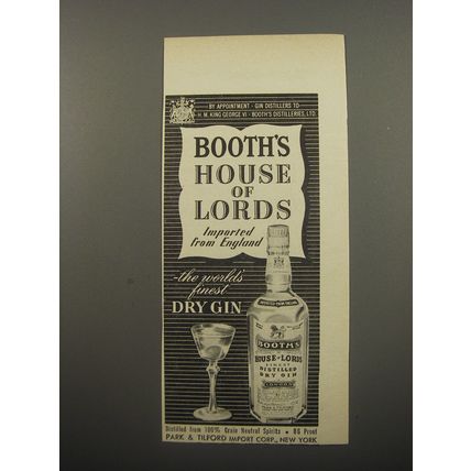 1950 Booth's House of Lords Gin Ad - Imported from England